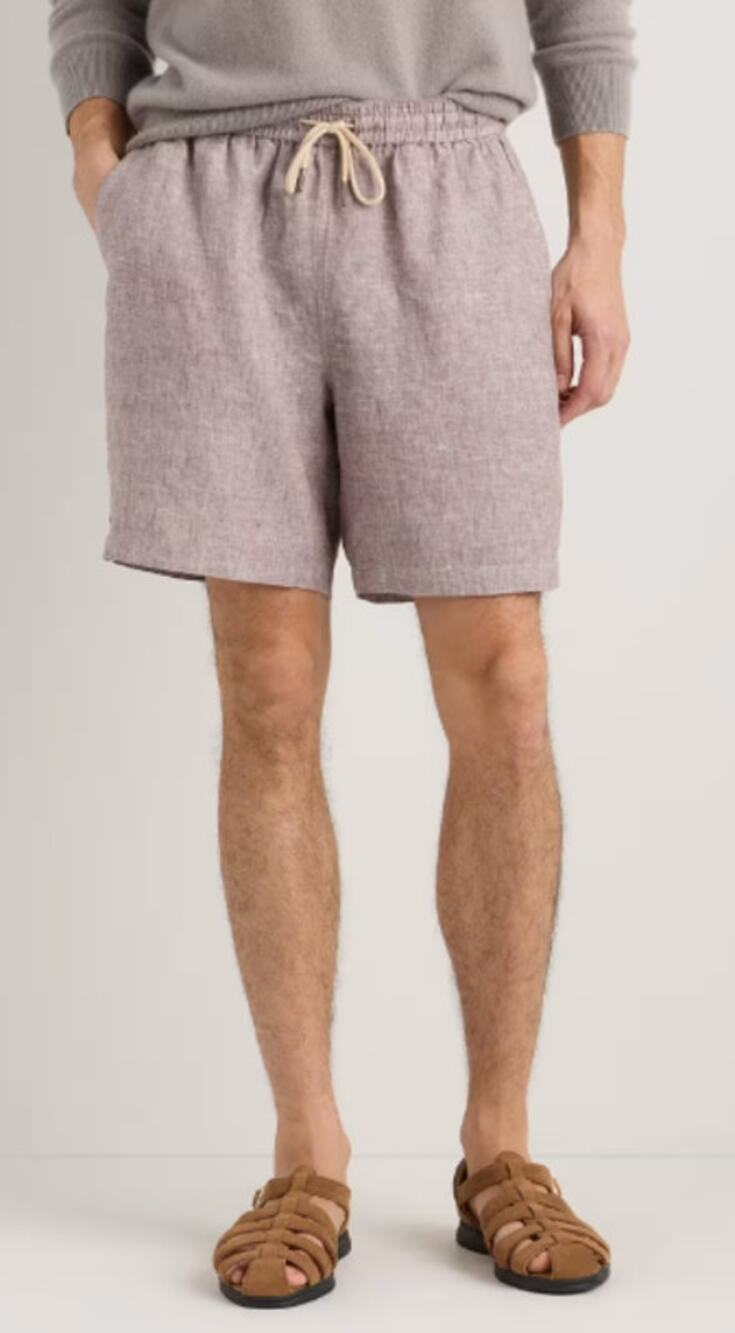 NEW Quince 100% European Linen Beach Shorts Men's Taupe Brown Drawstring XL